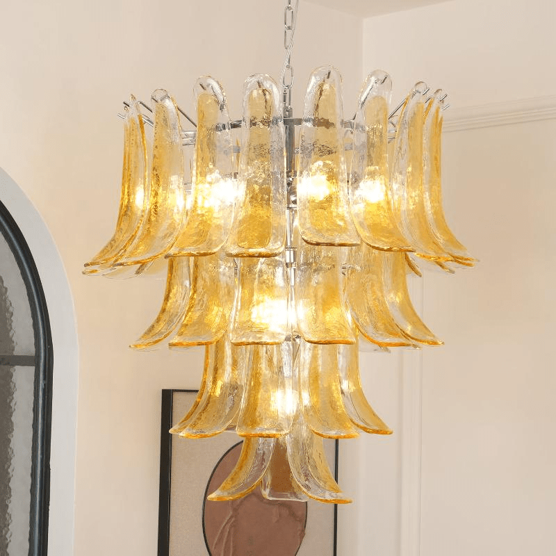 Aurora Chandelier Amber Lily Murano Glass Layered Centerpiece - Letslighting