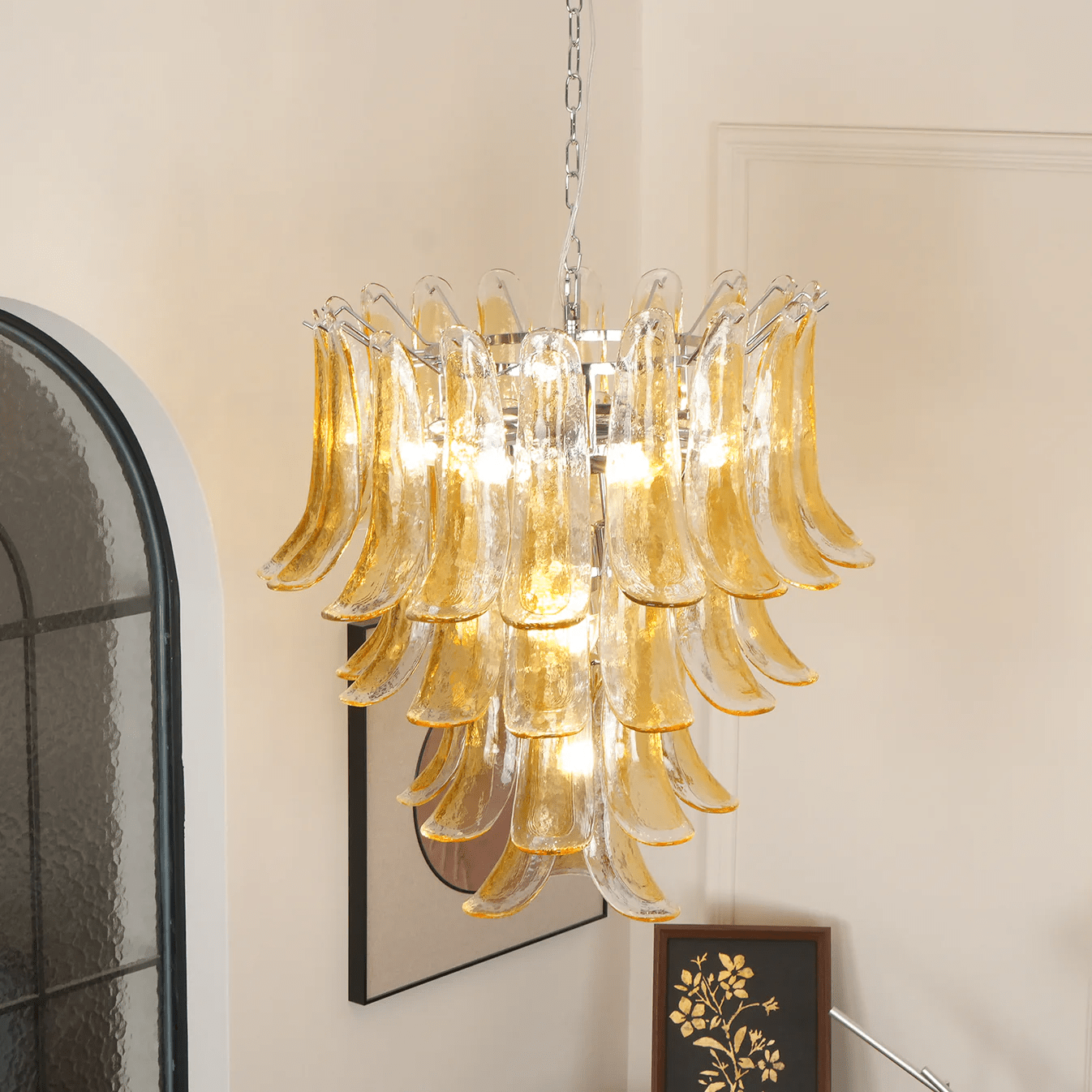 Aurora Chandelier Amber Lily Murano Glass Layered Centerpiece - Letslighting
