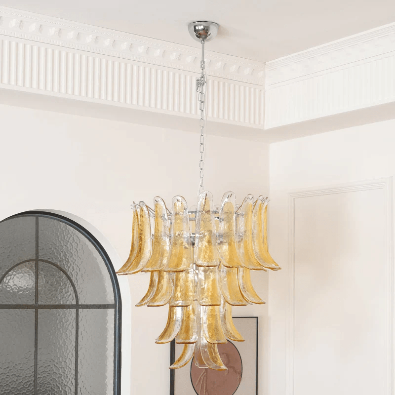 Aurora Chandelier Amber Lily Murano Glass Layered Centerpiece - Letslighting