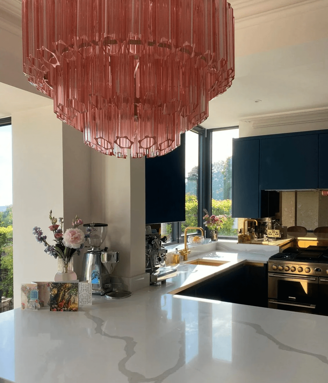 Aurora Chandelier Pink Glass Tube Layered Diamond - Letslighting