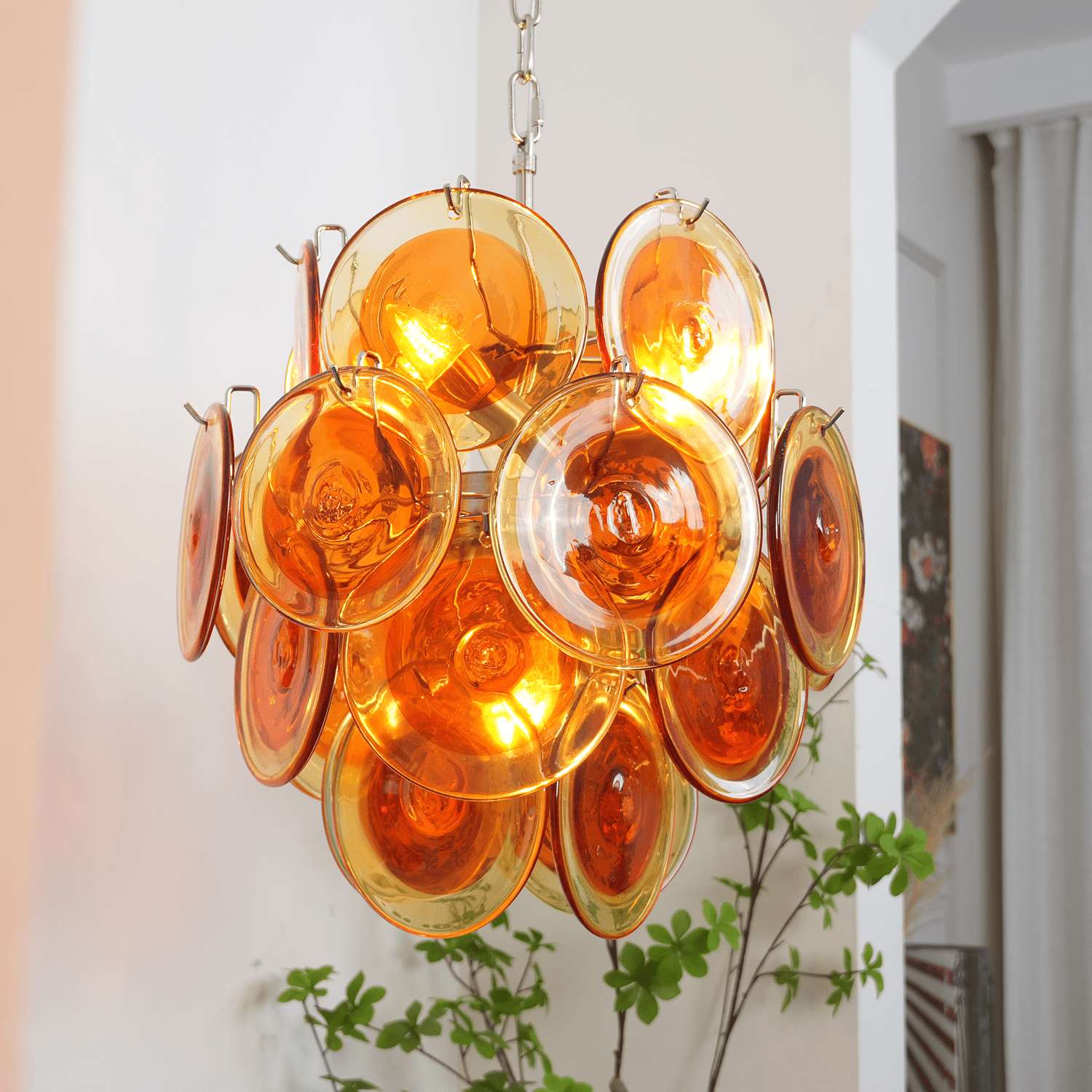 Aurora Chandelier Orange Murano Glass Disc Layered - Letslighting