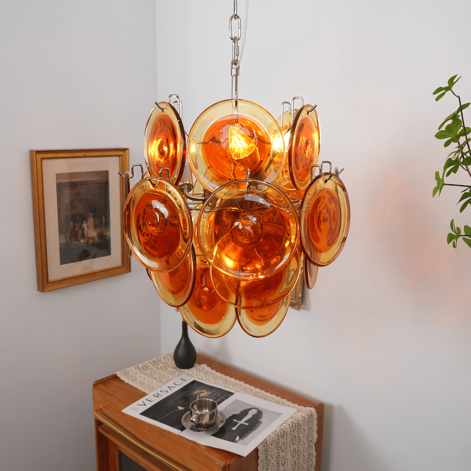 Aurora Chandelier Orange Murano Glass Disc Layered - Letslighting