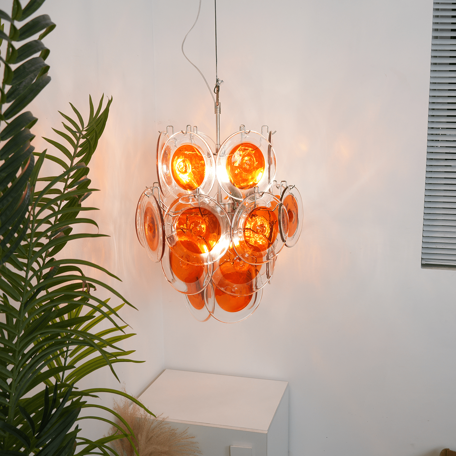 Aurora Chandelier Orange Murano Glass Disc Layered - Letslighting