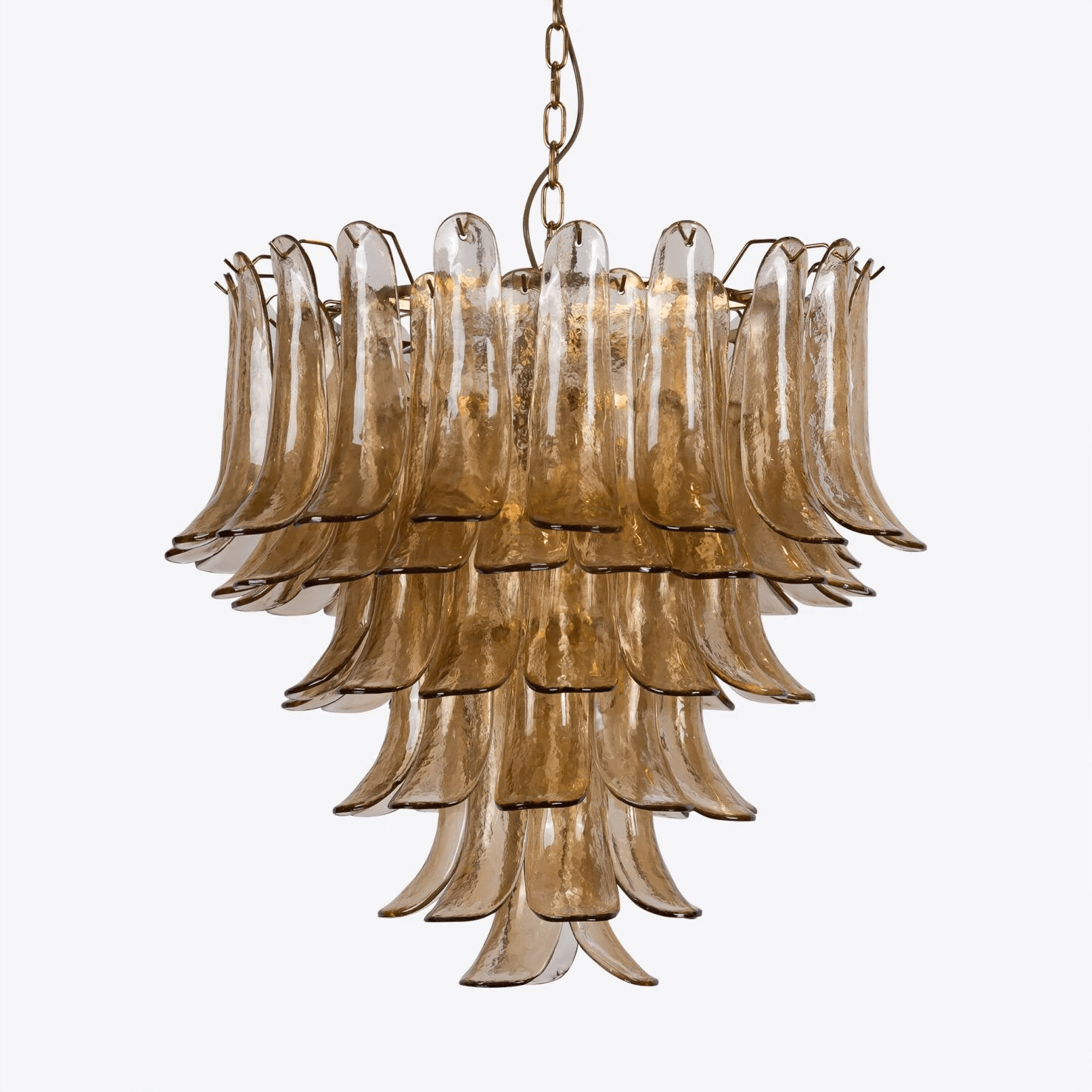Aurora Chandelier Amber Murano Glass Petal Mid Century - Blowlighting