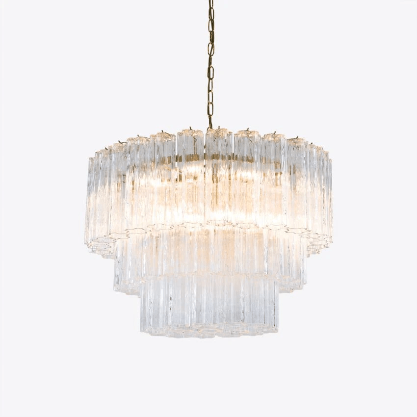 Aurora Chandelier Five Tier Fluted Glass Tube Mid Century - Letslighting