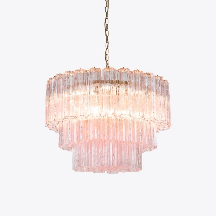 Aurora Chandelier Five Tier Fluted Glass Tube Mid Century - Letslighting