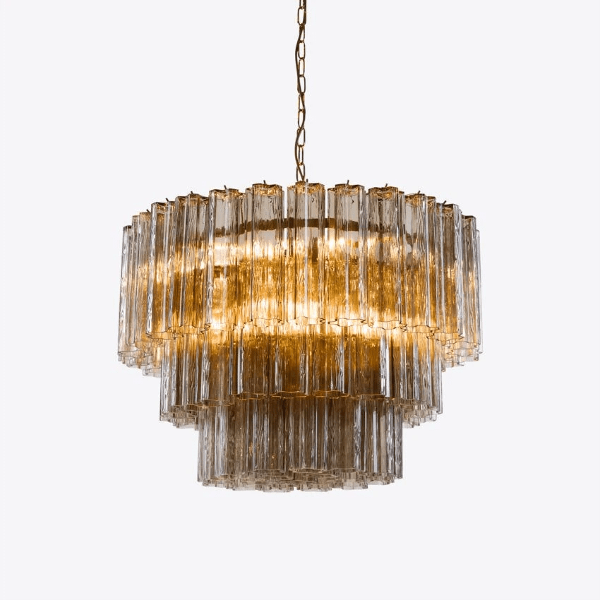 Aurora Chandelier Five Tier Fluted Glass Tube Mid Century - Letslighting