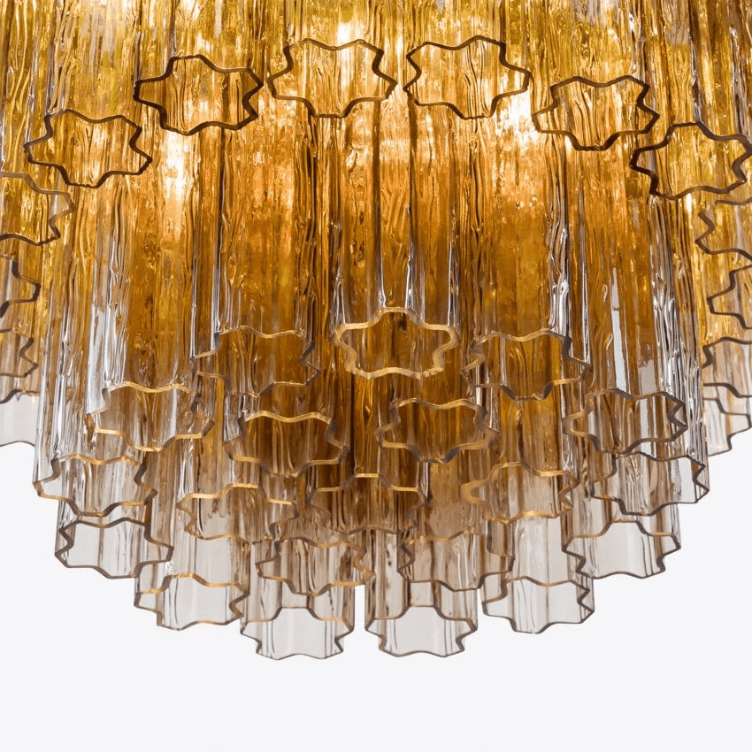 Aurora Chandelier Five Tier Fluted Glass Tube Mid Century - Letslighting