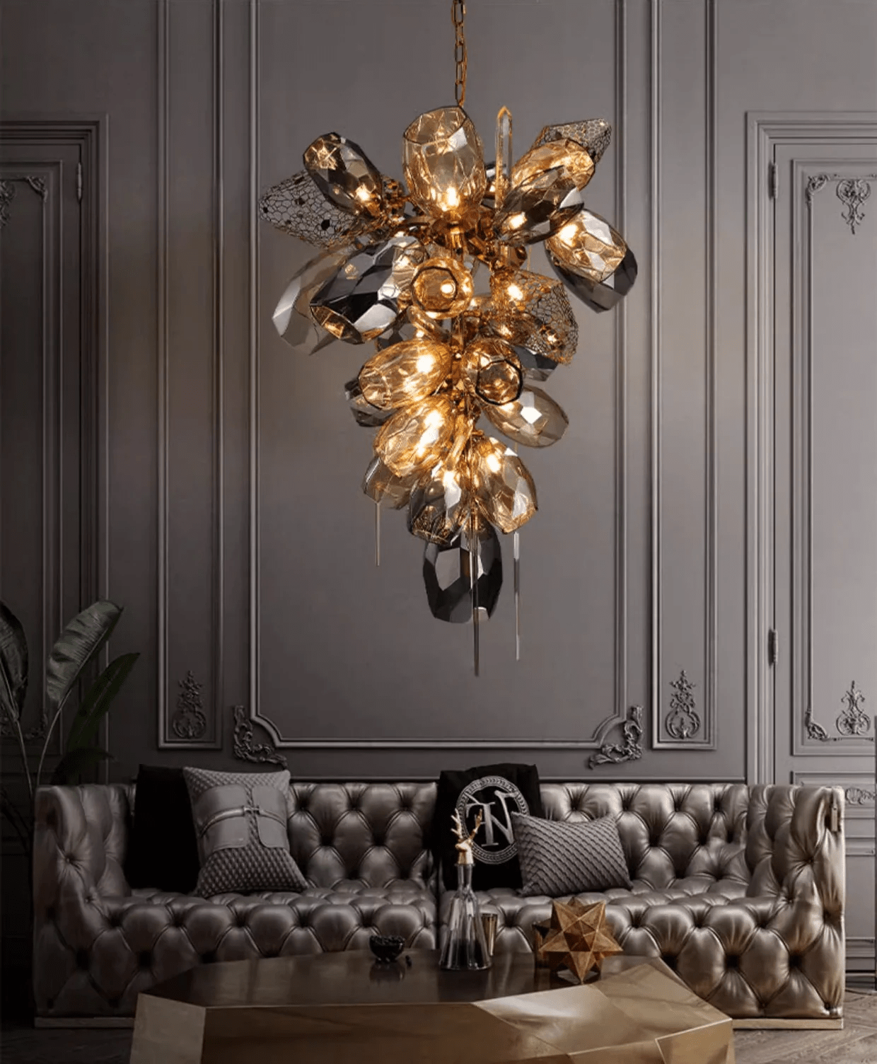 Aurora Chandelier Modern Glass Crystal Smoked Cluster - Letslighting