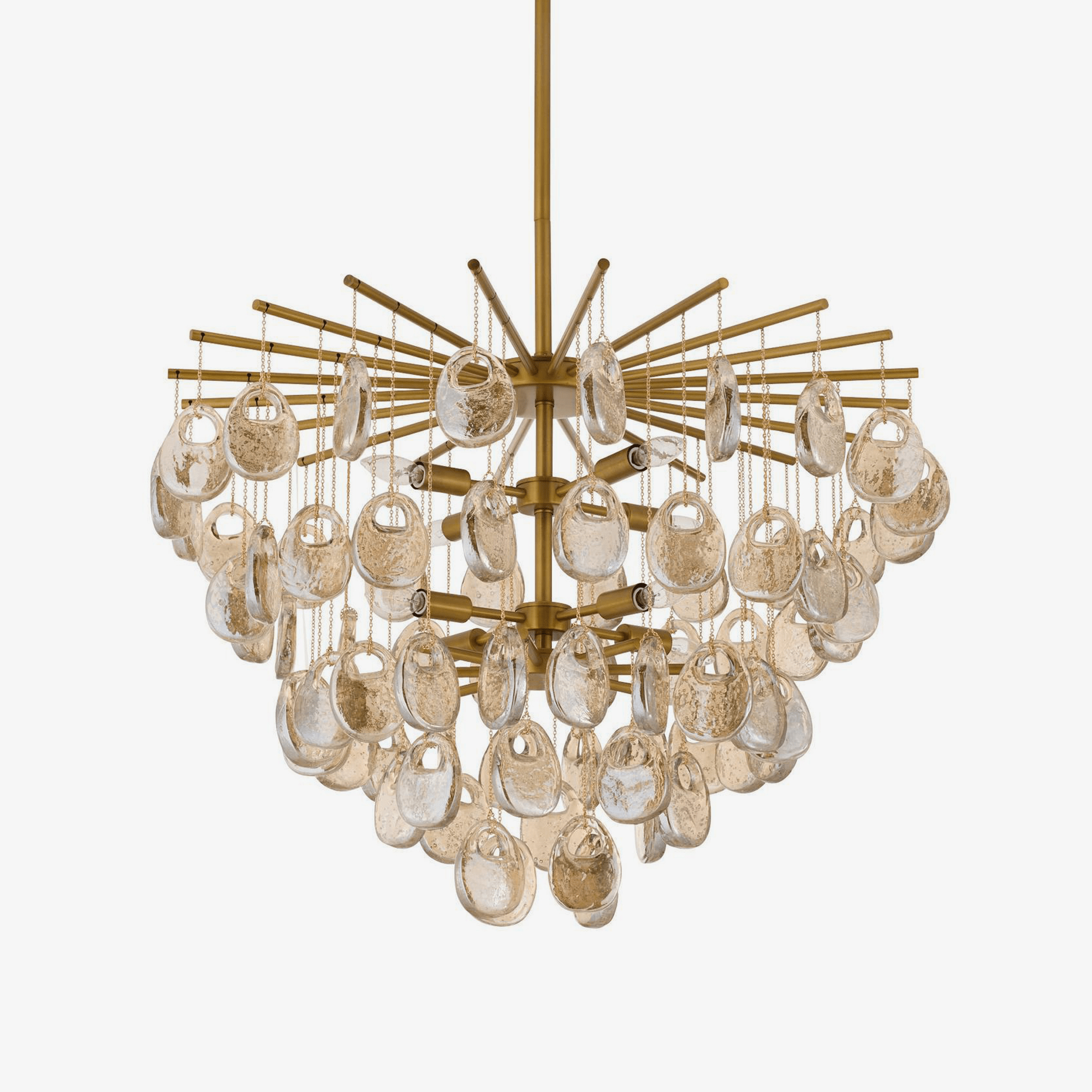 Aurora Chandelier Amber Seedy Glass Drop Antique Brass - Letslighting