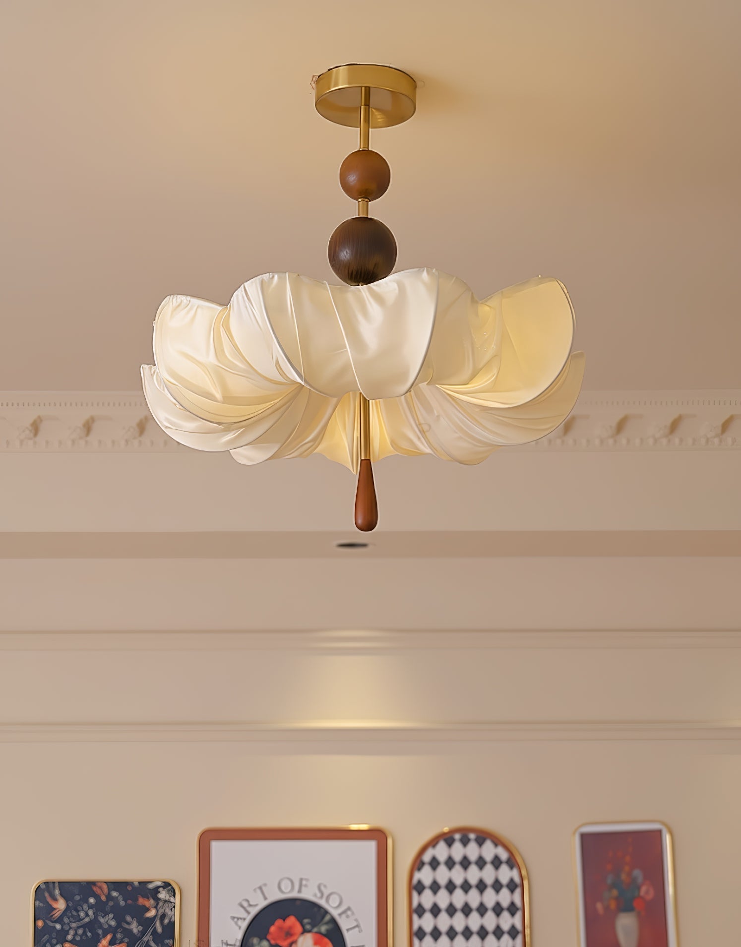 Floralis Artistique Luxe Bois Tissu Plafonnier Lumière