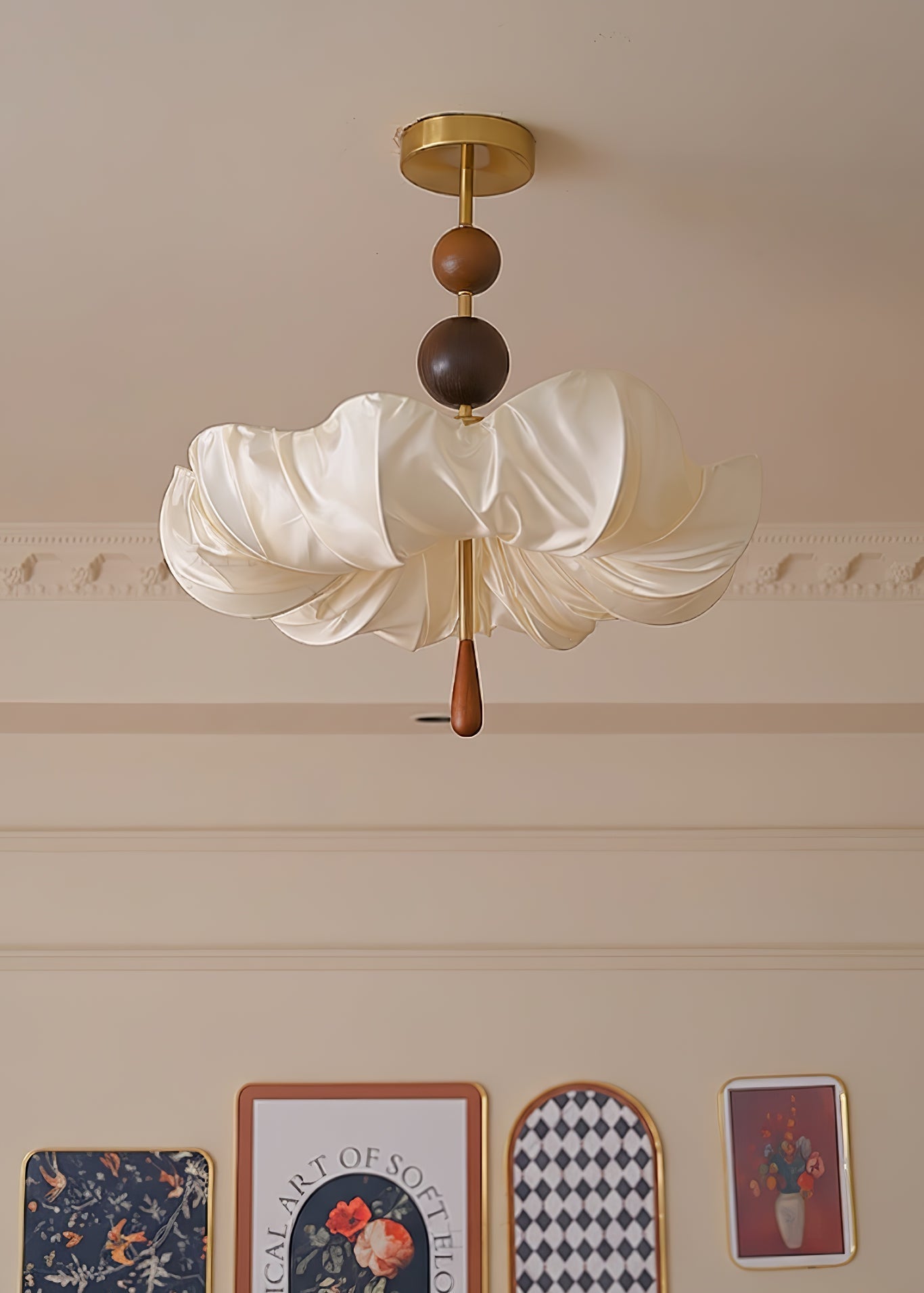 Floralis Artistique Luxe Bois Tissu Plafonnier Lumière