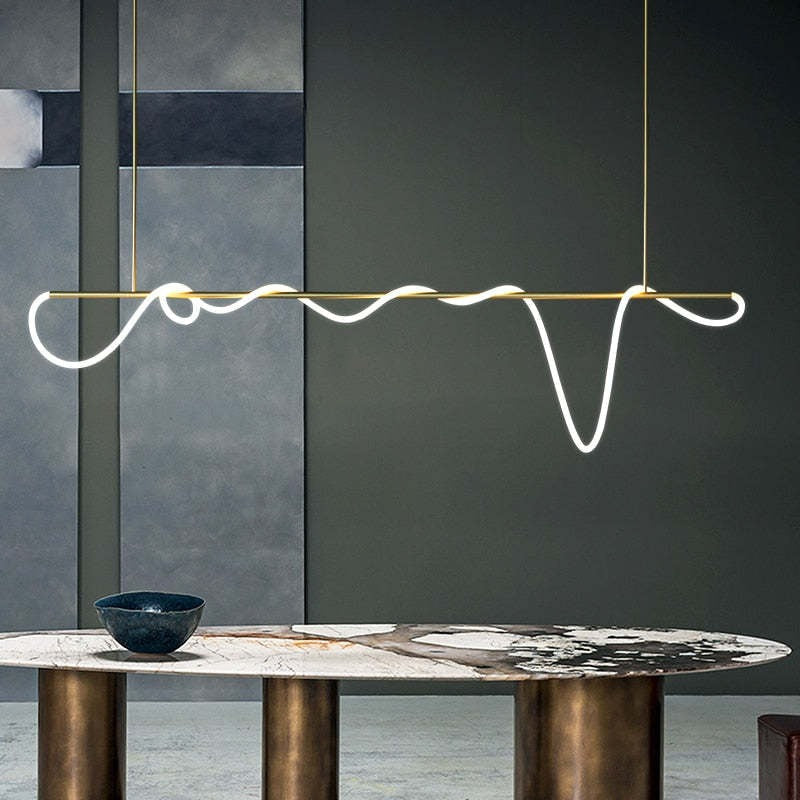 Arisha Suspension Courbe/linéaire LED Postmoderne, Métal, Or/Noir, Salon