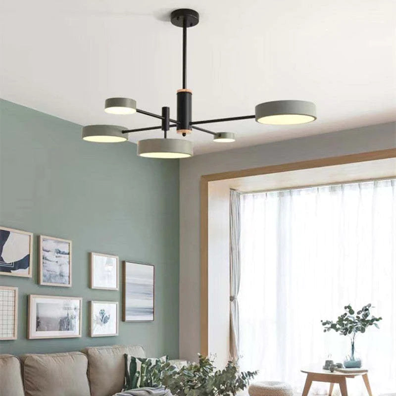 Arisha Suspension Ronde/Linéaire Moderne, Métal/Bois, Doré/Blanc/Gris, Salon