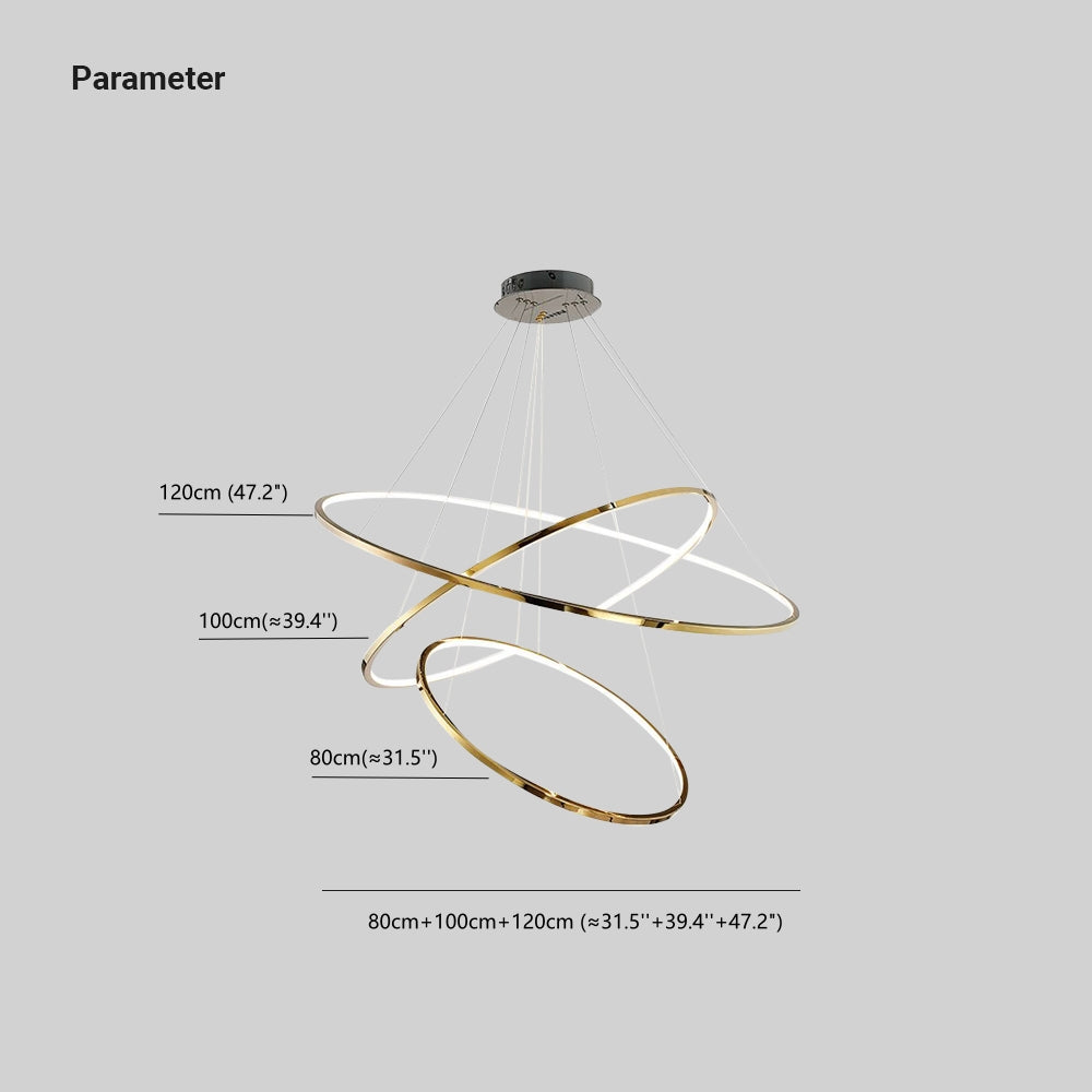 Arisha Grande Design LED Luminaires Suspensions Anneau Moderne Acrylique Doré Salon