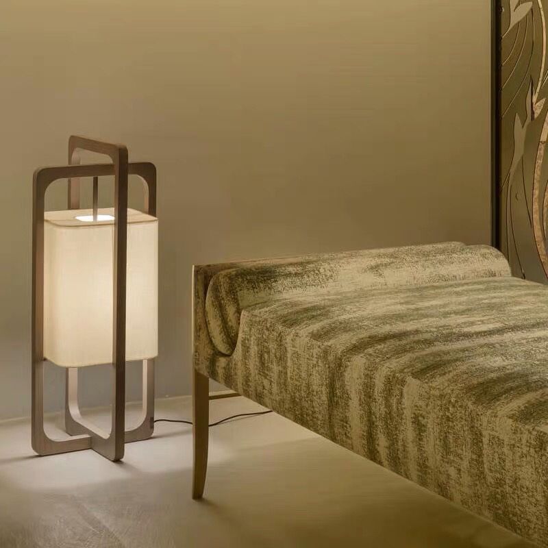 Muto Lampadaire Rectangulaire Moderne, Bois/Tissu, Bois, Salon