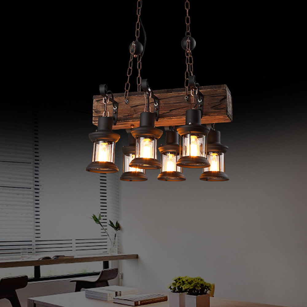 Epoch Suspension Rectangulaire Vintage, Metal/Bois, Marron, Chambre