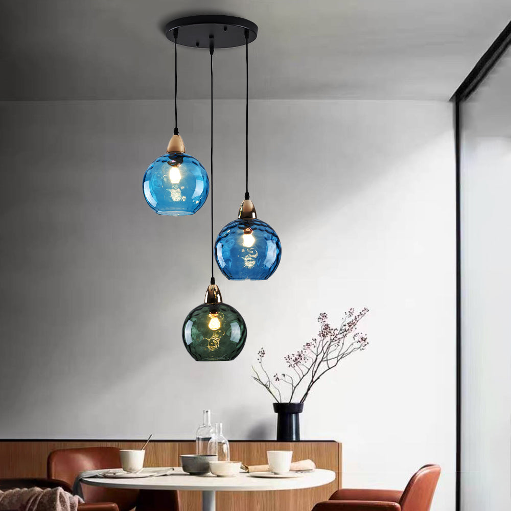 Valentina Suspension Boule Ondulation Nortique Métal/Verre Vert/Gris Salon
