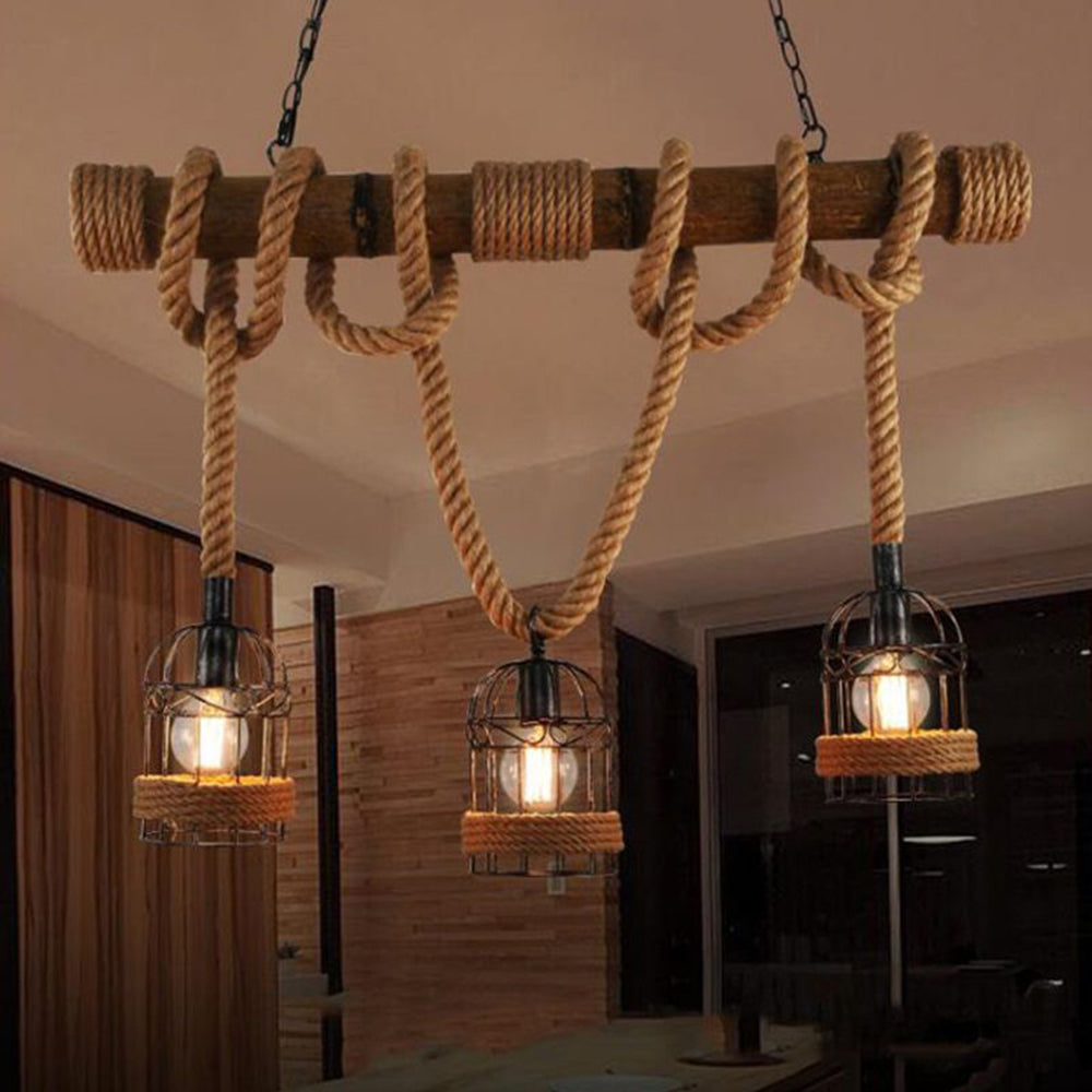 Silva Luminaires Suspensions Lanterne Vintage Métal/Bois Marron Salon/Chambre à Coucher