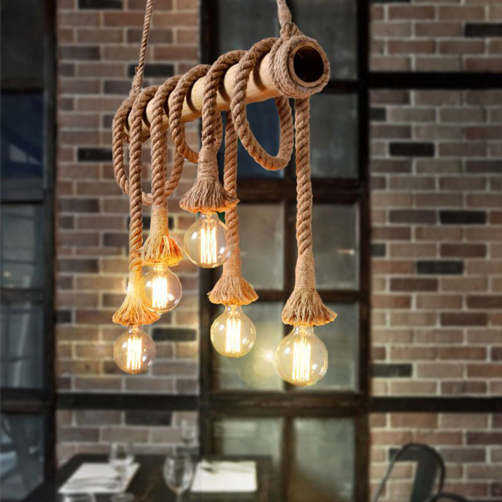 Silva Luminaires Suspensions Vintage LED Bambou/Métal Marron Salon/Chambre à Coucher