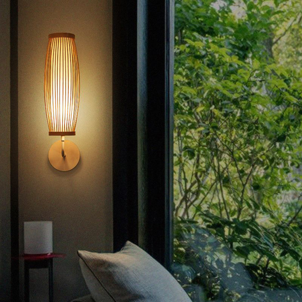 Ritta Applique Murale Intérieur Cylindre Vintage LED Bambou Marron Salon/Chambre