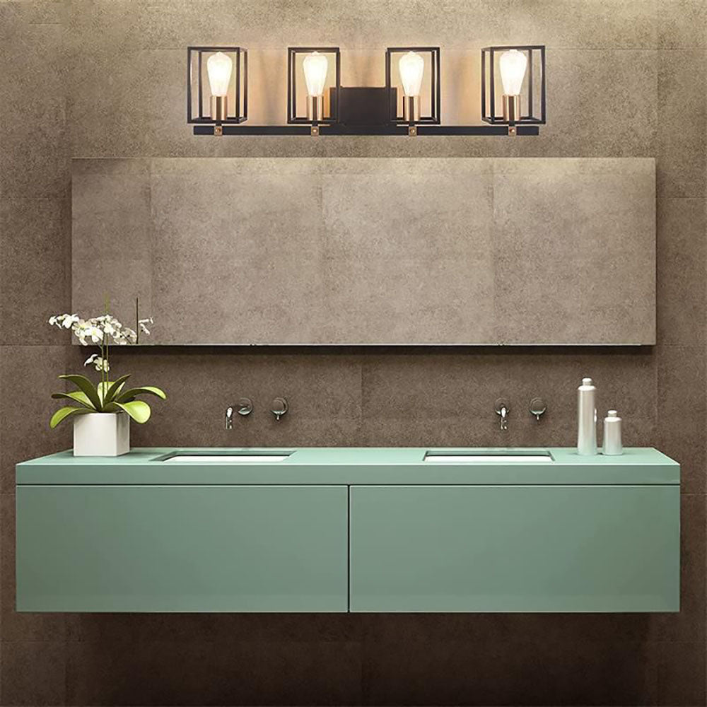 Silva Applique Murale à Miroir Carré Design LED Vintage Métal Noir Salle de Bain