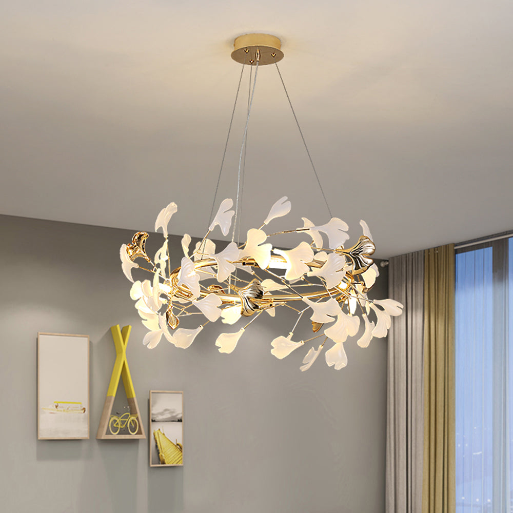 Olivia Suspension Feuille/Multi Moderne Métal/Céramique Doré/Blanc Salon