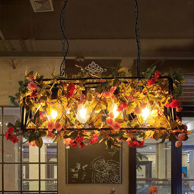 Silva Vintage LED Suspension Rose Métal Bois Salon Salle à Manger