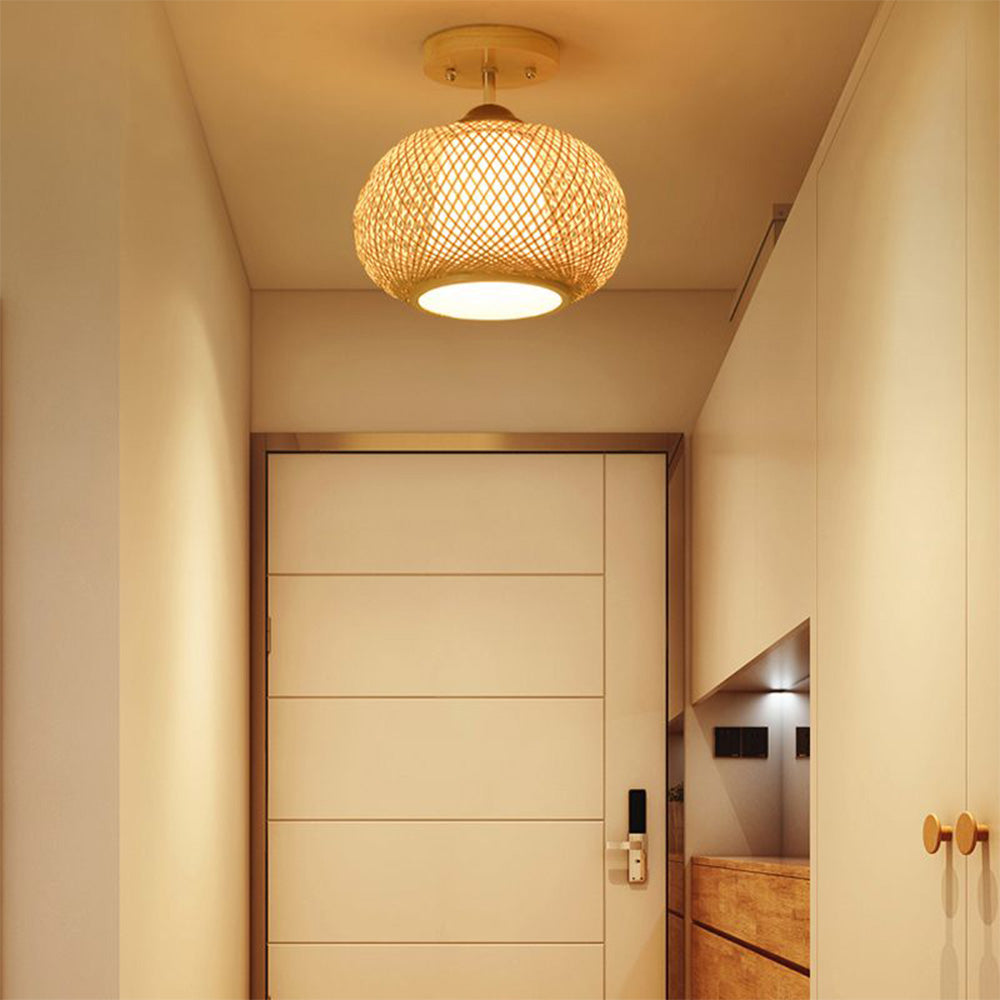 Ritta Plafonnier Dôme Simple Vintage LED Bamboo Bois Salon/Chambre à Coucher