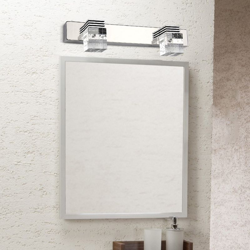 Arisha Applique Murale à Miroir Carrée Moderne, Métal/Cristal, Argent, Salle de Bain