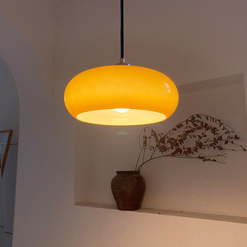 Valentina Suspension Dôme Moderne Verre, Blanc/Orange, Salle de Bain