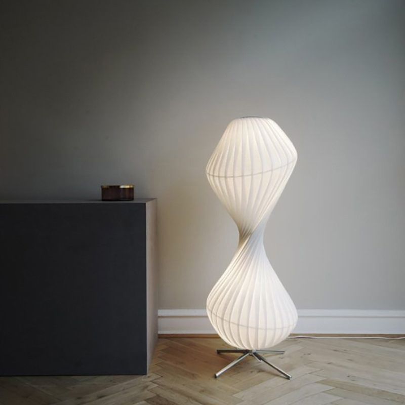 Ritta Lampadaire Plissé Moderne, Métal/Tissu, Blanc, Chambre