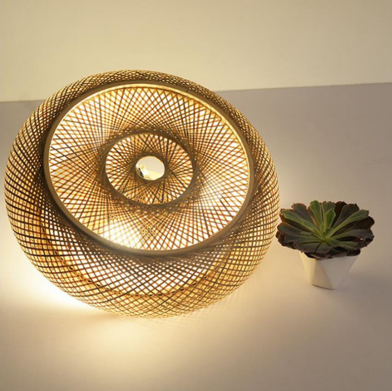 Ritta Plafonnier Rond Naturel, Rotin, Bois, Salon