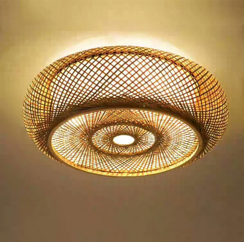 Ritta Plafonnier Rond Naturel, Rotin, Bois, Salon