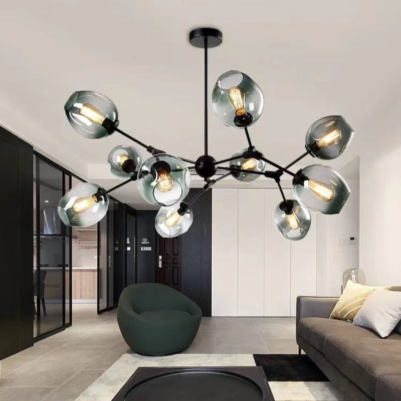 Valentina Suspension Multi Retro, Metal/Verre, Noir/Or, Chambre