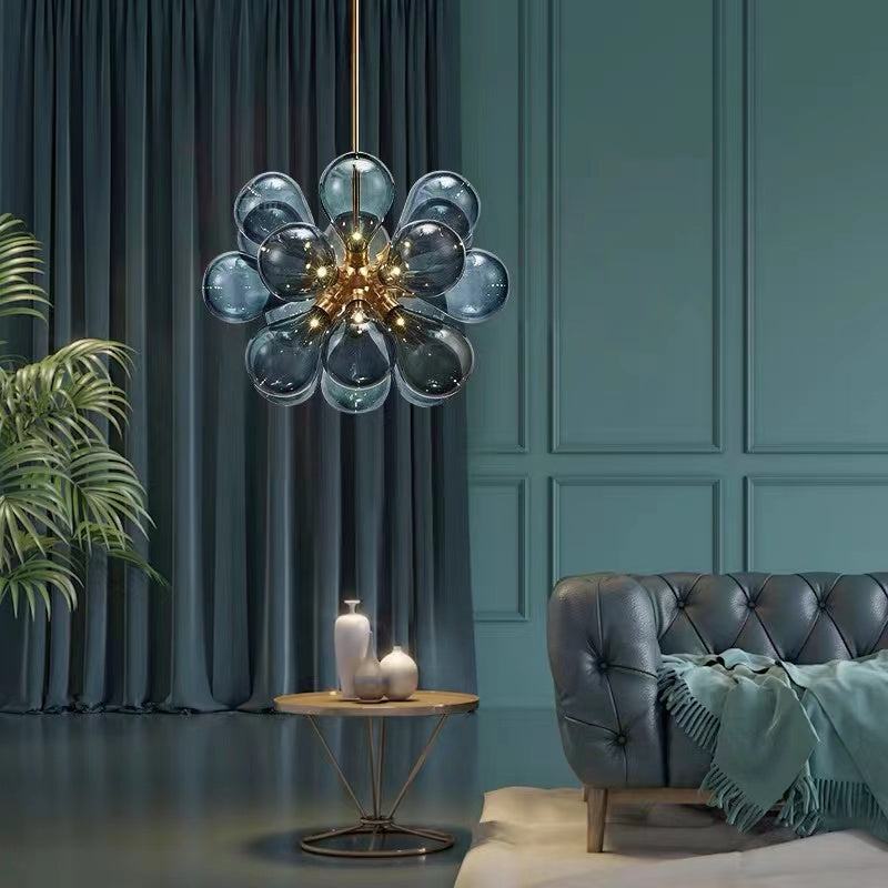 Valentina Suspension Moderne, Métal/Verre, Blanc/Bleu/Violet/Doré, Salon