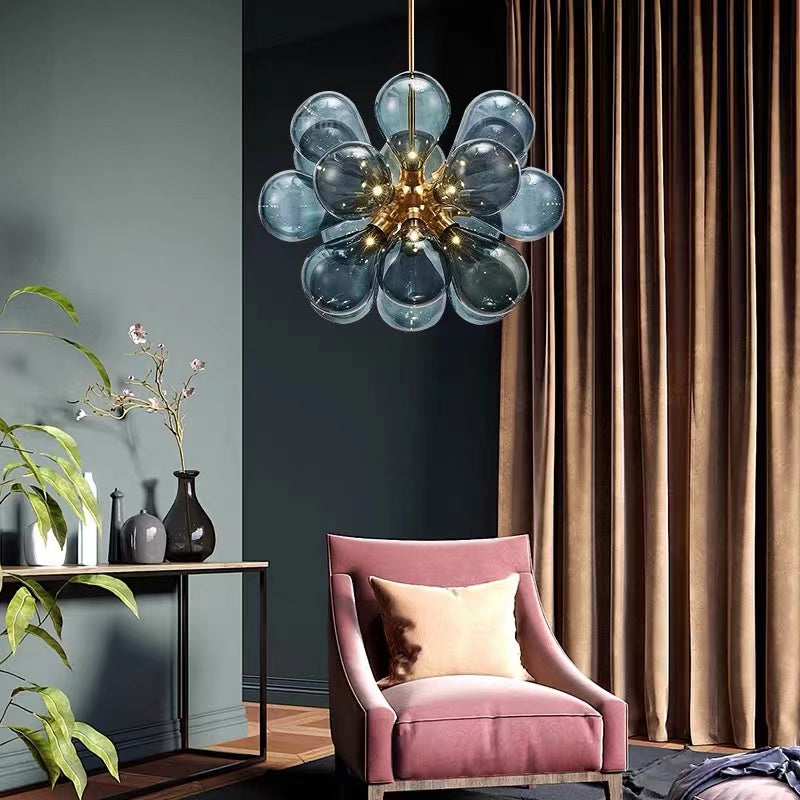 Valentina Suspension Moderne, Métal/Verre, Blanc/Bleu/Violet/Doré, Salon