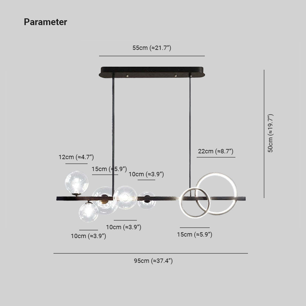 Valentina Suspension Anneau/Ronde Moderne, Métal/Verre, Noir/Doré, Salon