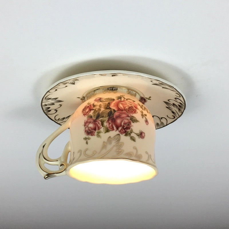 Arisha Retro Rose Ceramic Coffee Cup Flush Mount Ceiling Light  Bedroom