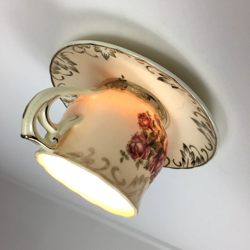 Arisha Retro Rose Ceramic Coffee Cup Flush Mount Ceiling Light  Bedroom