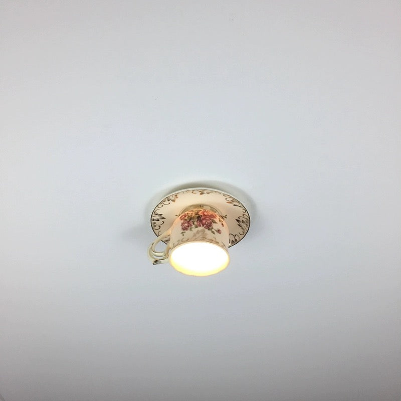 Arisha Retro Rose Ceramic Coffee Cup Flush Mount Ceiling Light  Bedroom