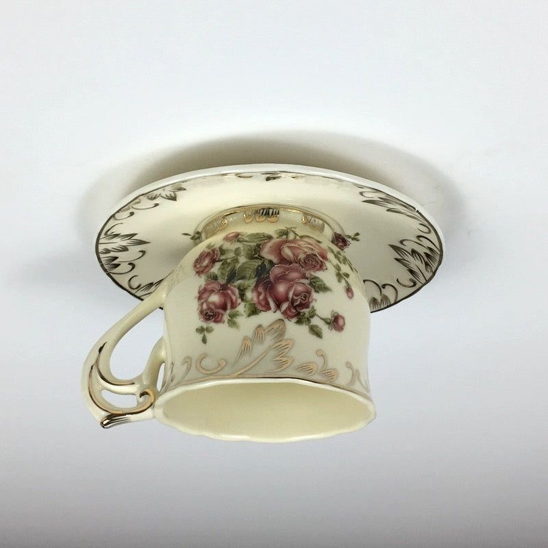 Arisha Retro Rose Ceramic Coffee Cup Flush Mount Ceiling Light  Bedroom