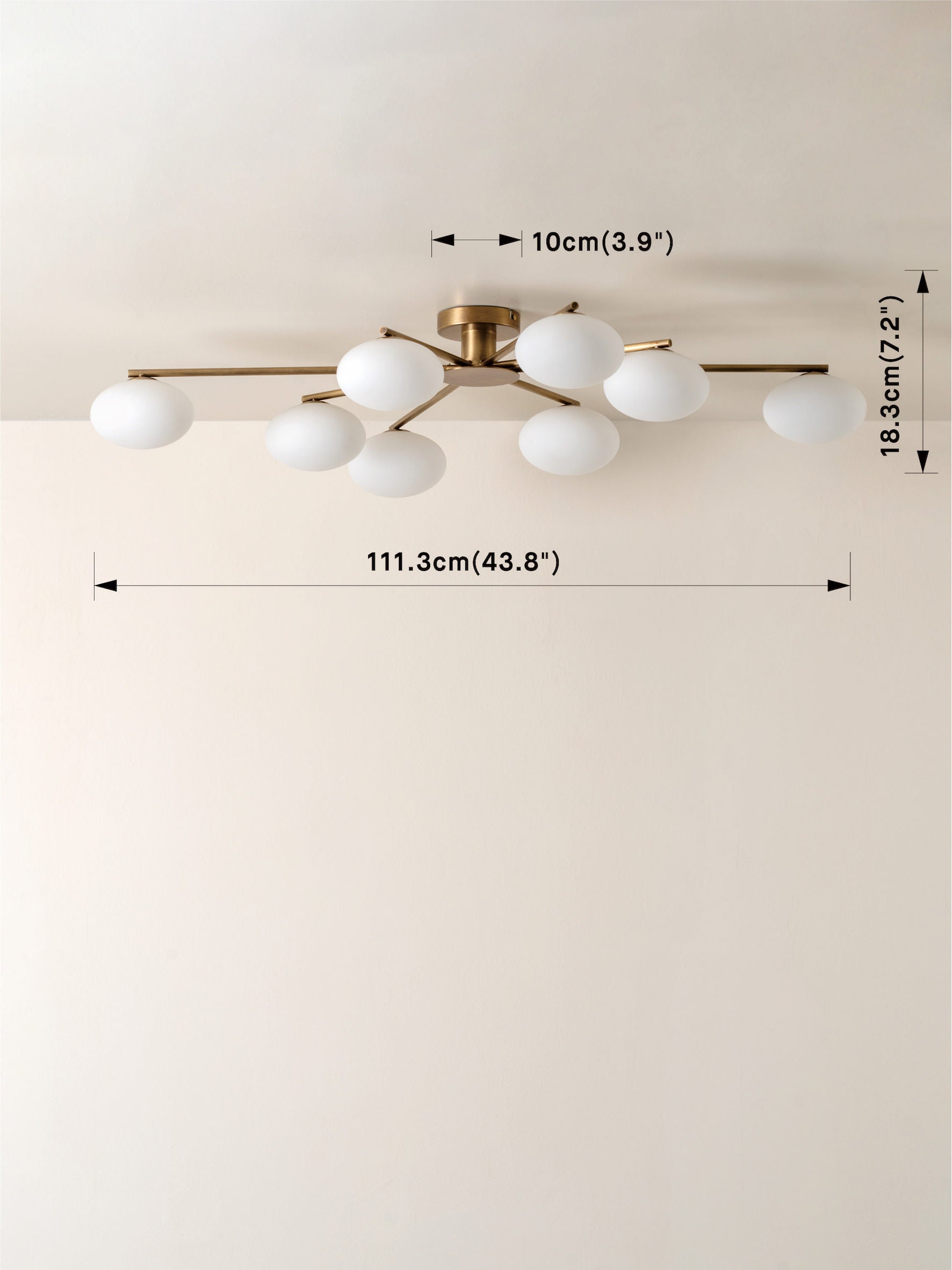 Imperial - Suspension encastrée à 8 lumières en laiton vieilli et opale