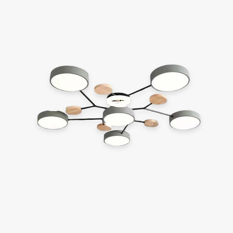 Arisha Plafonnier Rond Moderne, Métal/Bois, Blanc/Vert/Gris, Salon