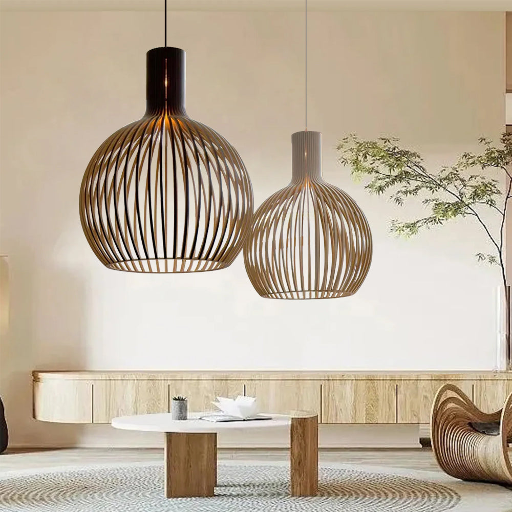 Muto Suspension Design en Bois Sculpté Naturel Salle à Manger