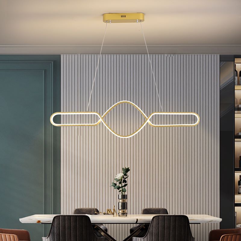 Arisha Suspension LED Linéaire, Métal/Gel de Silice, Noir/Or, Salle à Manger