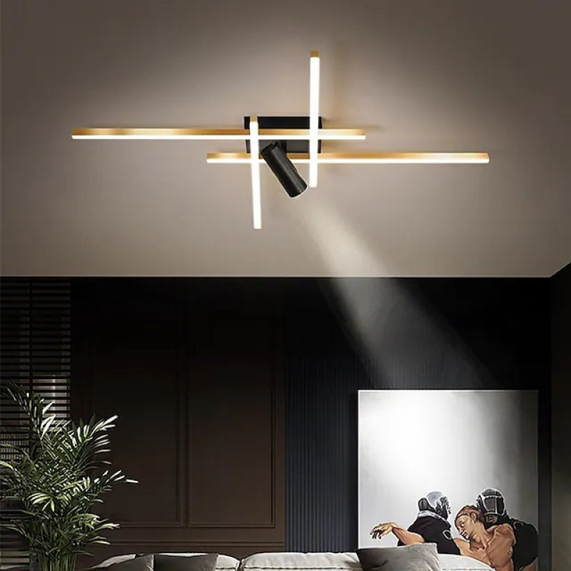 Ray Plafonnier Rectangulaire Moderne, Métal/Gel de Silice, Noir/Or, Bureau/Salon