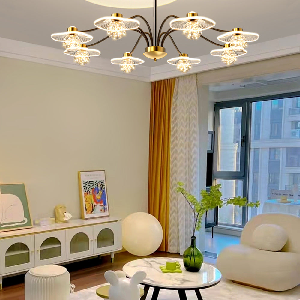 Arisha Suspension Multi Transitionnel, Métal/Acrylique/Verre, Doré, Salon/Chambre à Coucher
