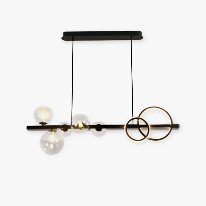 Valentina Suspension Anneau/Ronde Moderne, Métal/Verre, Noir/Doré, Salon