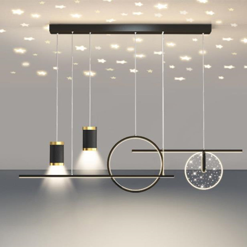 Arisha Luminaires Suspension Etoilé Moderne, Métal, Noir/Blanc/Or, Salon